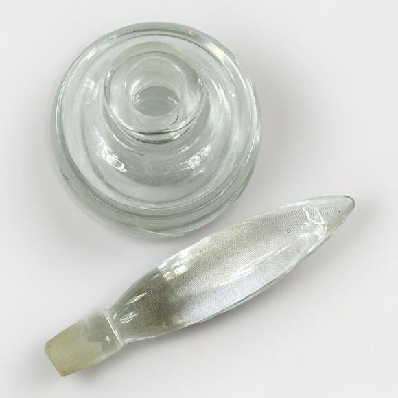 Vintage Pair of Glass Perfume Bottle Tall Flame Stopper Round Ball Inkwell Base - Picture 3 of 3